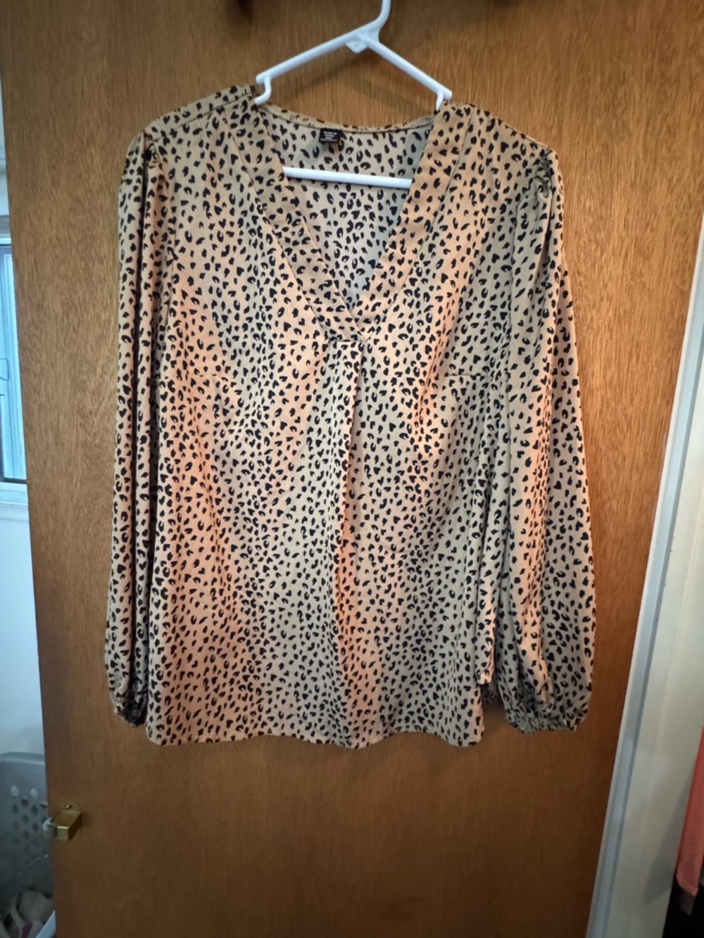 SHEIN Tan and Black Leopard Print V-Neck Blouse